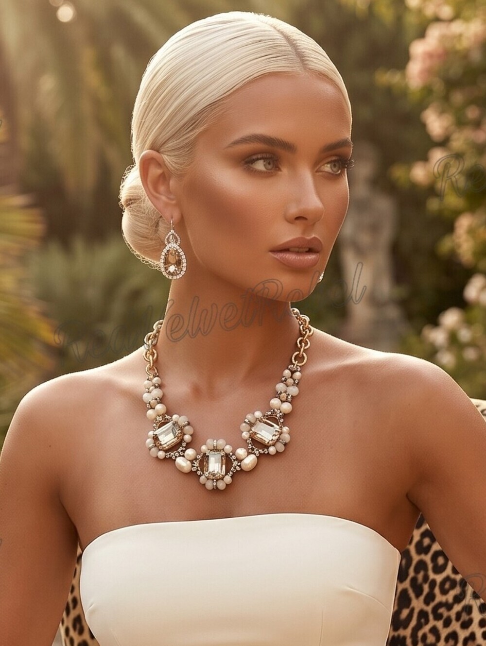Vintage Champagne Austrian Crystal Embellished Gold Link Necklace & Earrings Set